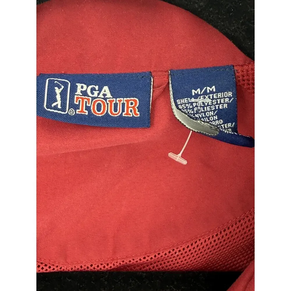 PGA TOUR Red Short Sleeve 1/4 Zip Golf Windbreaker Men's Medium Athleisure